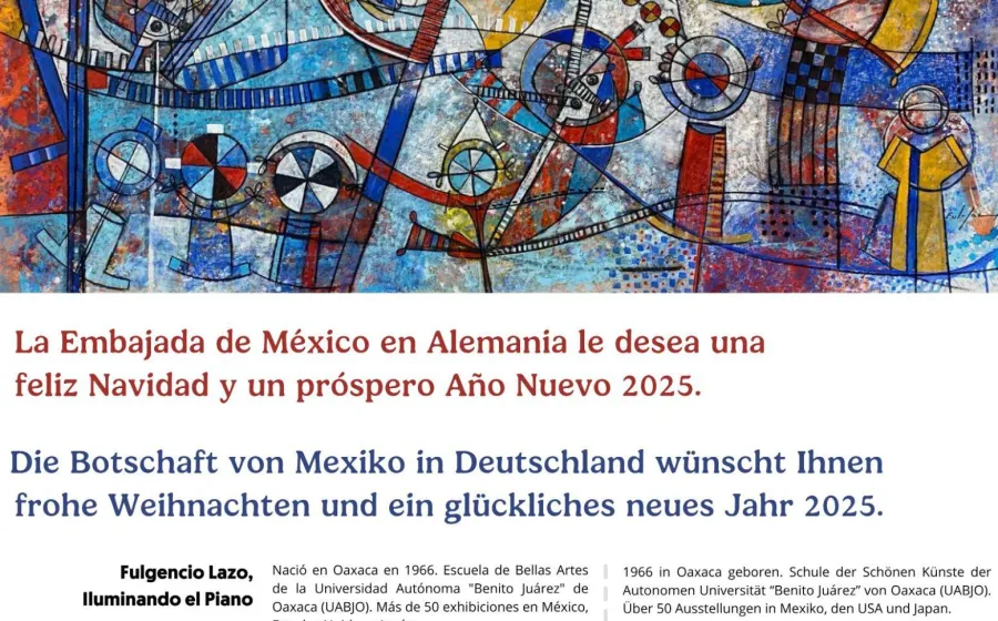 Obra de Lazo, emanado de la UABJO, imagen de la embajada de México en Alemania este fin de año