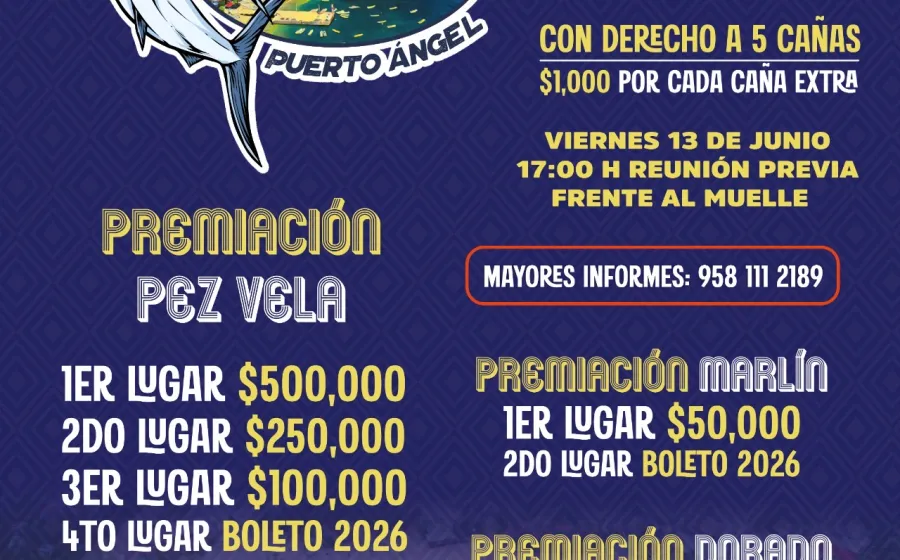 Fijan nuevas fechas para Segundo Torneo de Pesca Deportiva en Puerto Ángel 2025