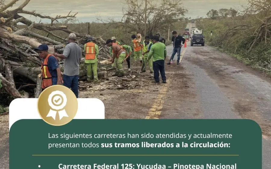 Carreteras atendidas después de resultar con dos por Huracán Erick