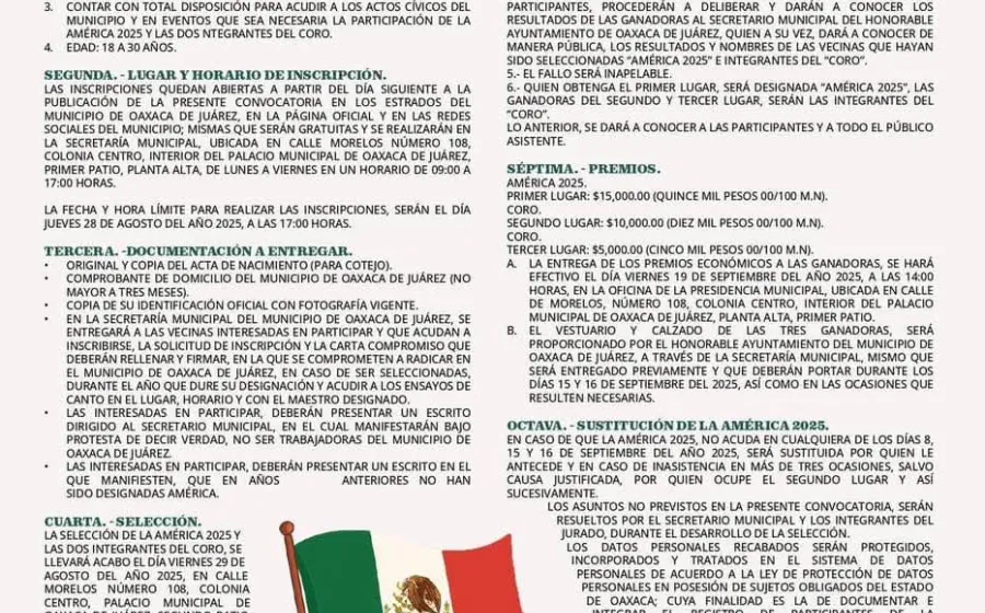 Continúa abierta la convocatoria para elegir a la América 2025 en Oaxaca de Juárez