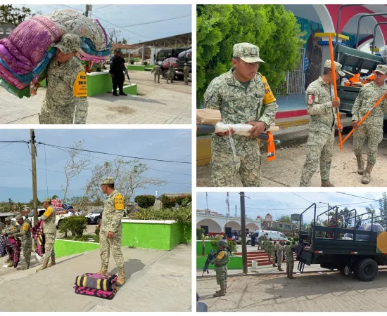 Ejército y GN realizan repartición de colchonetas y cobertores a la población afectada en Oaxaca