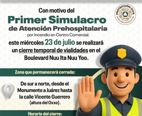 Anuncia Xoxocotlán simulacro y cierre de vialidad