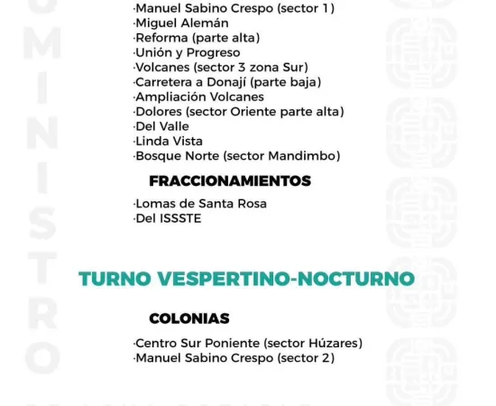 Agenda del suministro de agua potable de este jueves